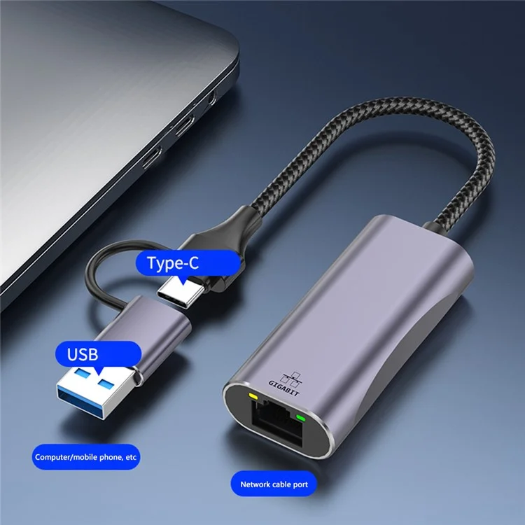 T30B Docking-Station USB / Typ-C zu Gigabit-Hub-Adapter für Notebook, Tablet, Telefone