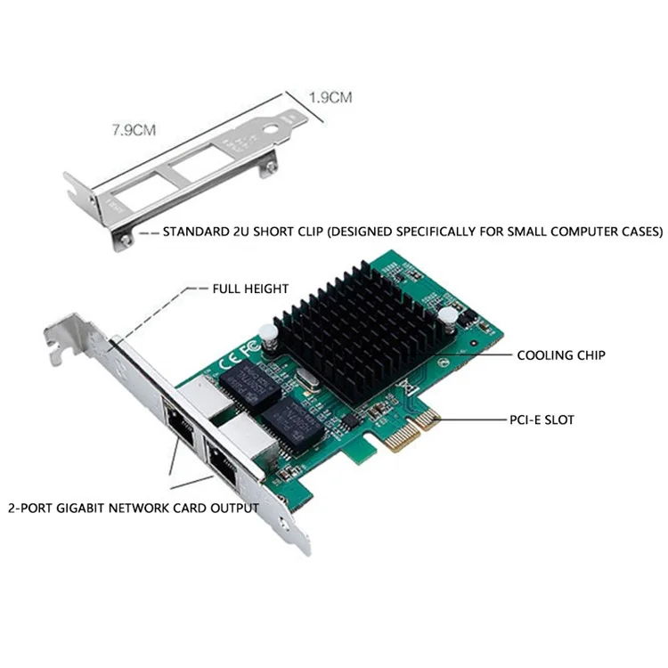Scheda di rete a doppia porta Gigabit Ethernet PCI Express con staffa lunga e corta Intel 82575EB TXA020