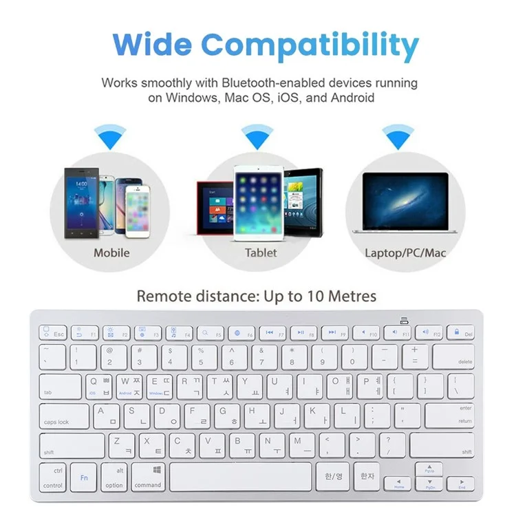 Ultra-Slim Wireless Bluetooth Keyboard (Korean Language) for Android Windows iOS - Silver