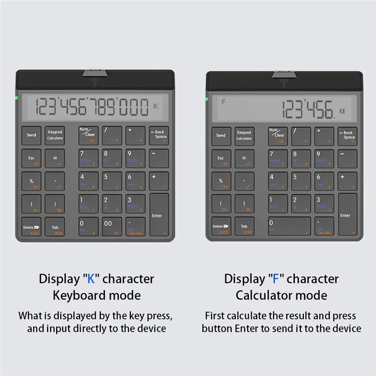 SUNREED KC9001S Wireless Numeric Keypad 12-Digit LCD Display 28-Keys Financial Accounting Rechargeable Number Keyboard for Laptop Desktop PC - White