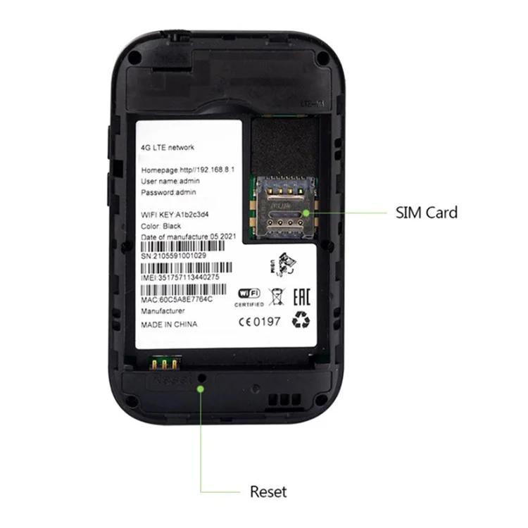 MF800 4G LTE Portable Mobile Wifi Router 150Mbps SIM Card Slot Extender Dongle, Versión Eurasia - Negro