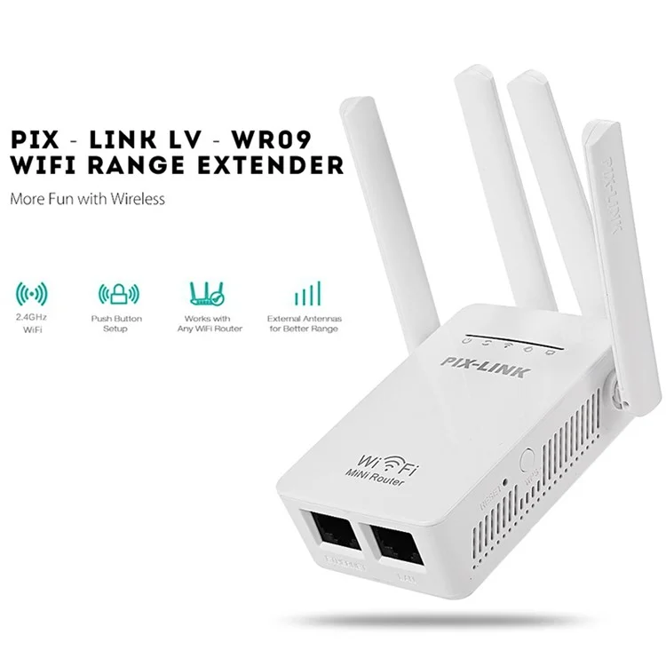 Pix-link WiFi Range Extender WiFi Signal Booster 300Mbps Internet Booster Setup Easy Setup Wireless Repeater - Plugue AU