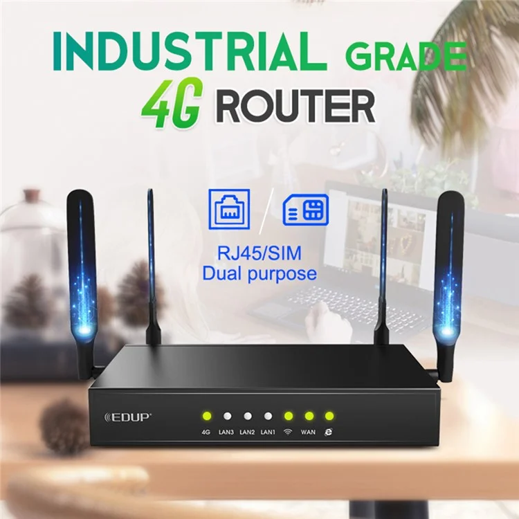 EDUP AZ800 300M Wireless Router RJ45 / SIM Card Dual Mode WiFi Industrial Grade 4G Router - EU Plug