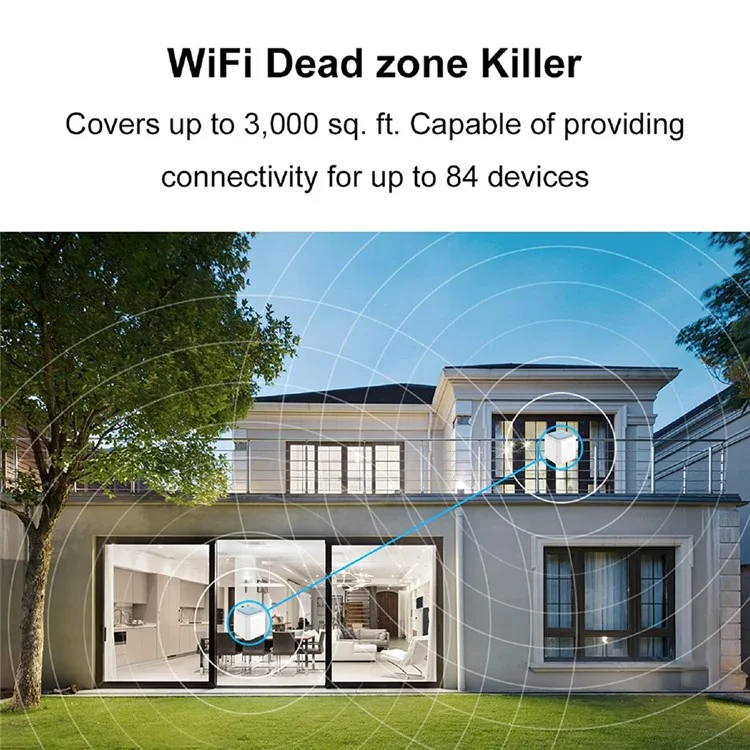 WAVLINK WS-WN535M2-C 2pcs Mesh Wireless Router 2.4G / 5.0GHz AC1200 Dual Band WiFi Signal Booster with 2pcs Power Adapter for Home Office - UK Plug