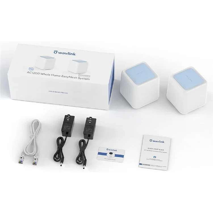 WAVLINK WS-WN535M2-C 2pcs Mesh Wireless Router 2.4G / 5.0GHz AC1200 Dual Band WiFi Signal Booster with 2pcs Power Adapter for Home Office - UK Plug