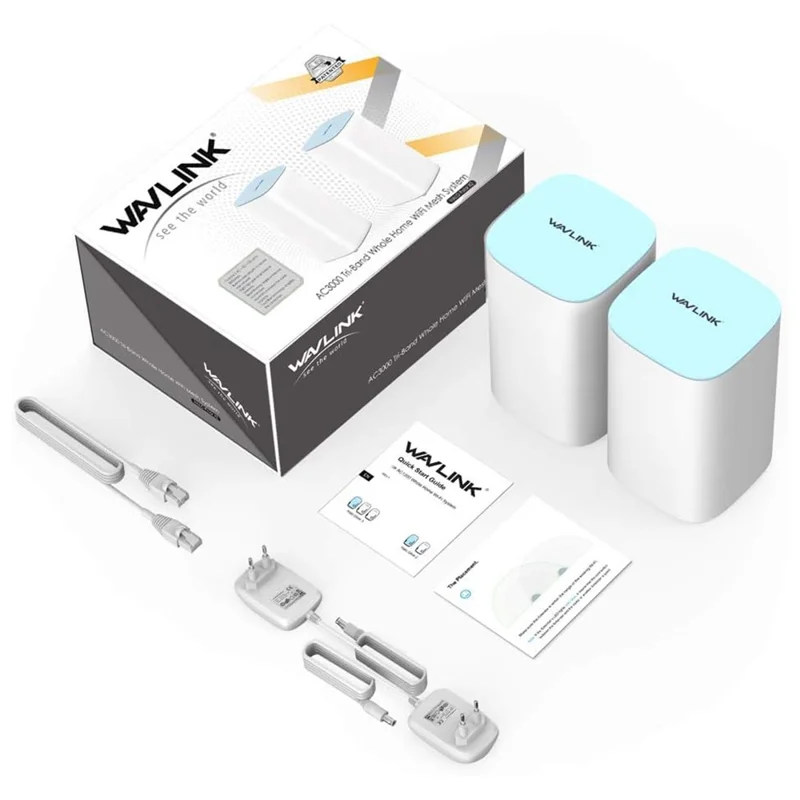 WAVLINK WS-WN551K2-C 2 Stück Tri-Band Mesh Wireless Router AC3000 WiFi Wireless Repeater mit eingebauter Antenne - US-Stecker