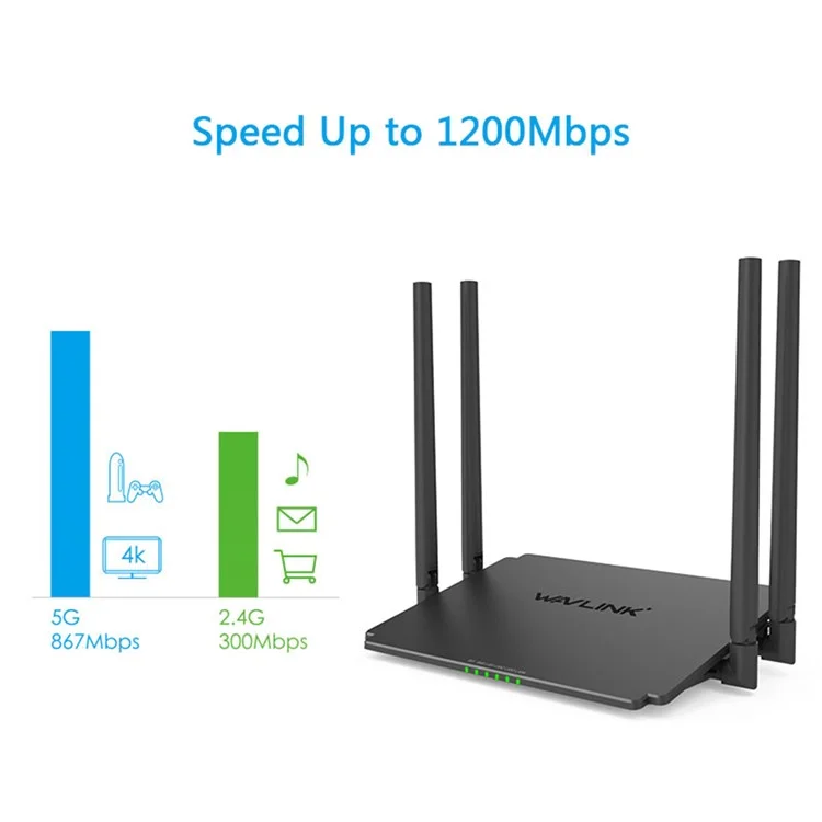 WAVLINK WS-WN532A3-B AC1200M Wireless Router WPA2-PSK 300Mbps Dual Band Wireless Repeater mit 4 Antennen - US-Stecker
