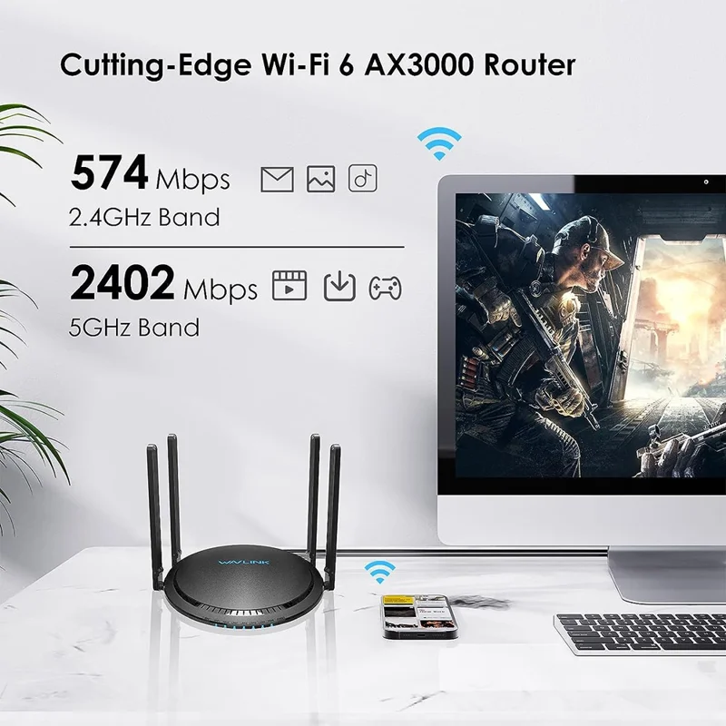 WAVLINK WS-WN531MX3-A AX3000 WiFi 6 Wireless Routers Dual Band Wireless Repeater Wider Coverage with 4 Antennas - AU Plug