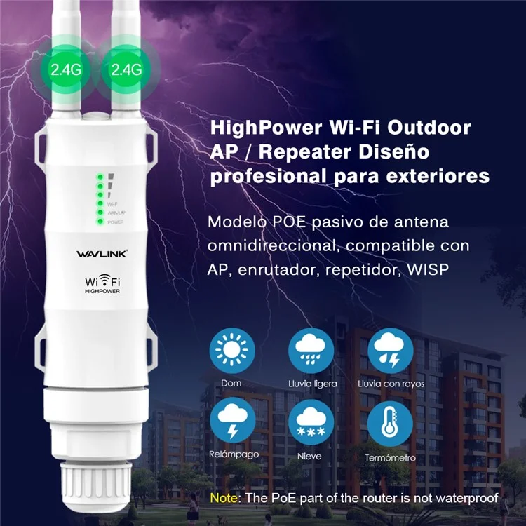 WAVLINK WN570HN2 300Mbps High Power Outdoor Router with PoE Powered WAN / LAN Ports Weatherproof / AP / Repeater Mode - AU Plug