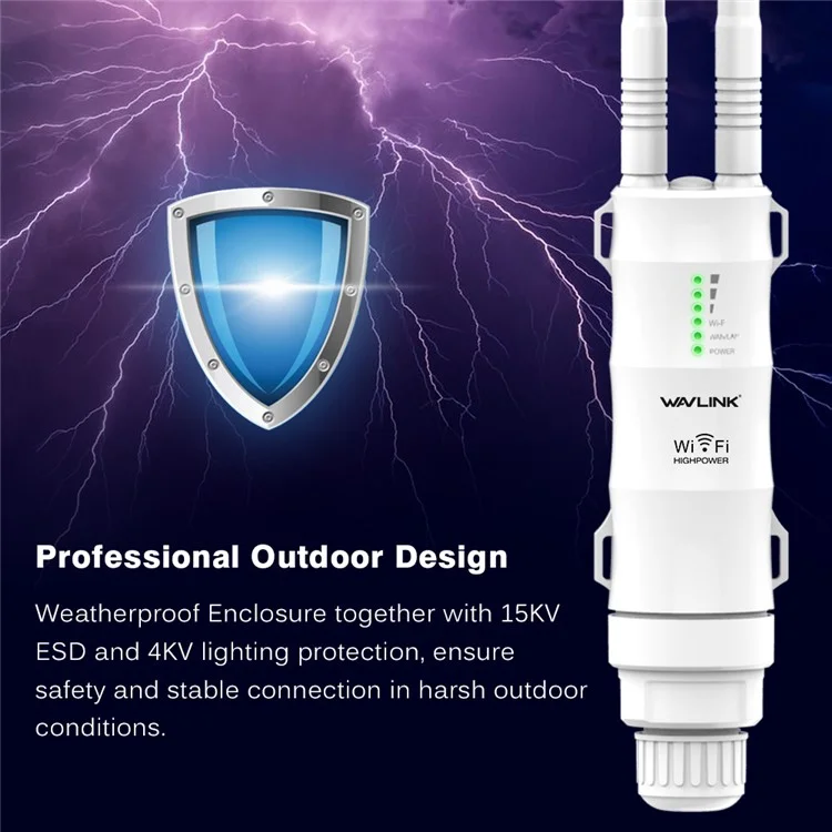 WAVLINK WN570HN2 300Mbps High Power Outdoor Router with PoE Powered WAN / LAN Ports Weatherproof / AP / Repeater Mode - AU Plug