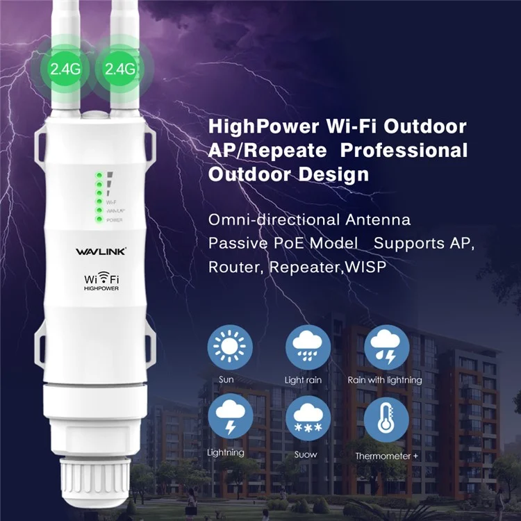 WAVLINK WN570HN2 300Mbps High Power Outdoor Router with PoE Powered WAN / LAN Ports Weatherproof / AP / Repeater Mode - AU Plug