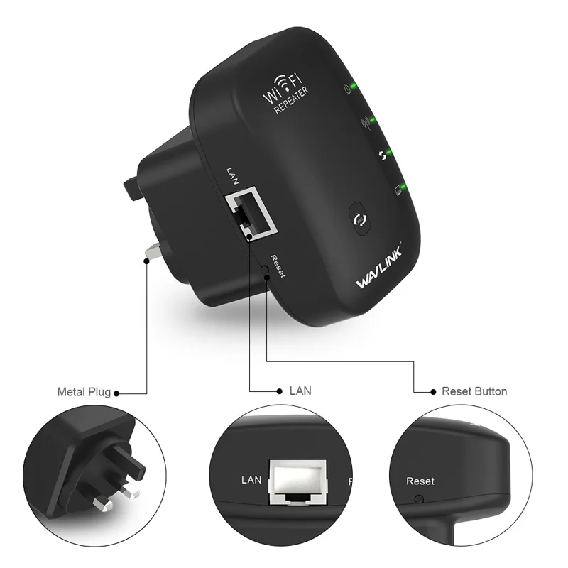 WAVLINK WN560N2 WPS Protection Amplifier WiFi Repeater 2.4G N300 WiFi Extension Repeater with 3dBi Internal Antenna - UK Plug