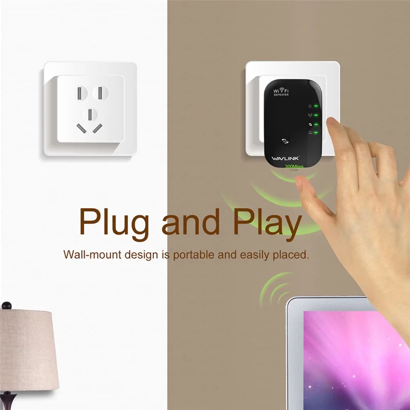 WAVLINK WN560N2 WPS Protection Amplifier WiFi Repeater 2.4G N300 WiFi Extension Repeater with 3dBi Internal Antenna - UK Plug