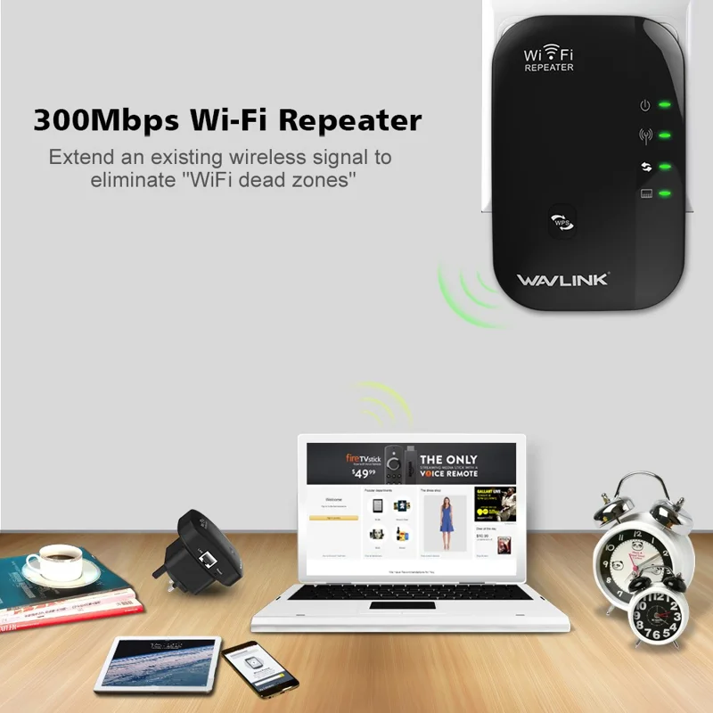 WAVLINK WN560N2 WPS Protection Amplifier WiFi Repeater 2.4G N300 WiFi Extension Repeater with 3dBi Internal Antenna - UK Plug