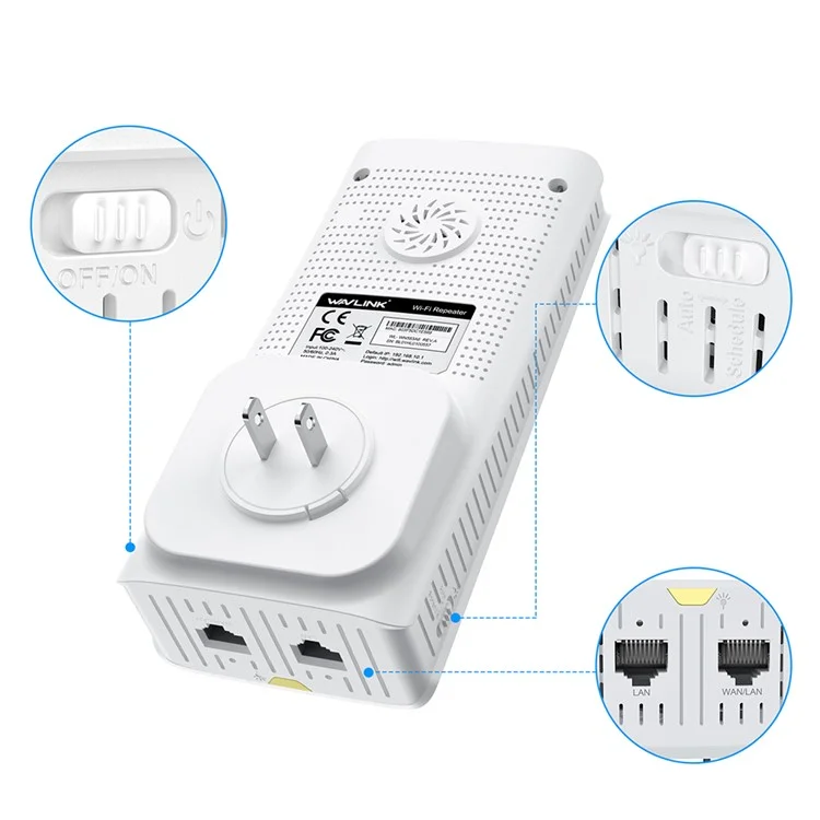 WAVLINK WN583A6 2100m Routeur WiFi Gigabit 2,4 Ghz / Répéteur de Réseau Sans Fil à Double Bande 5 Ghz - Plug