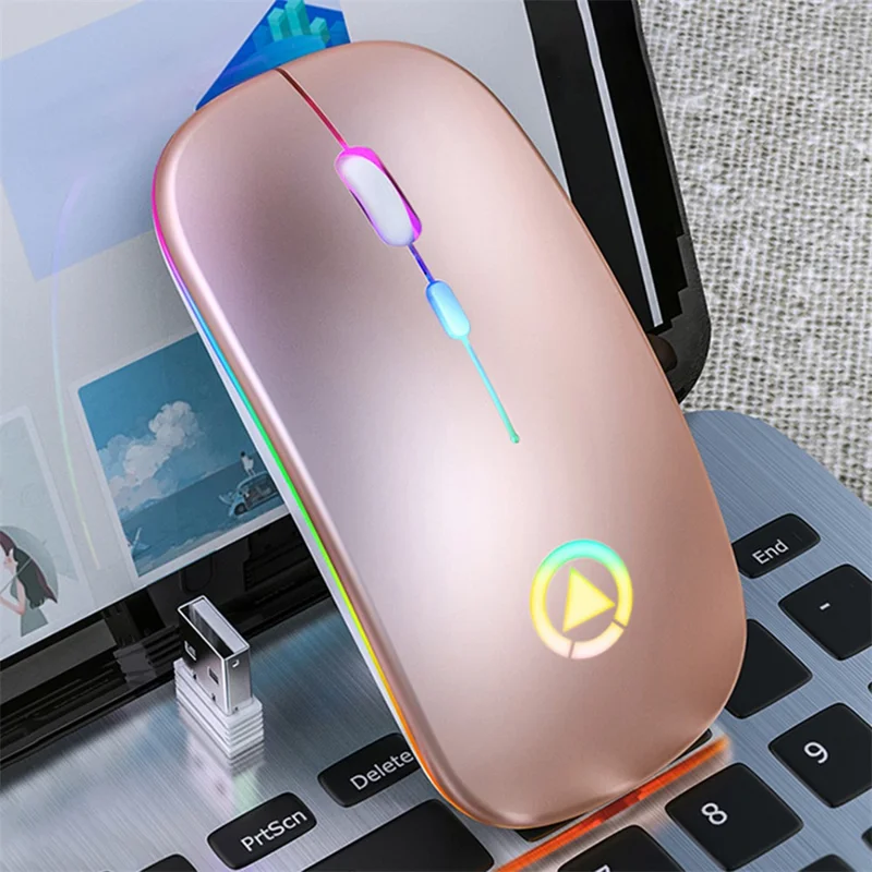 A2 Rechargeable Silent Wireless Mouse DPI 16000 Optical Ergonomic for Gaming Office PC Computer Laptop - Gold