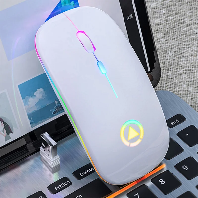 A2 Rechargeable Silent Wireless Mouse DPI 16000 Optical Ergonomic for Gaming Office PC Computer Laptop - White