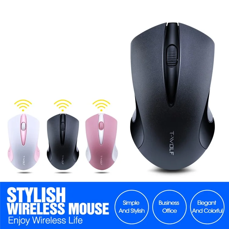 T-WOLF Q2 Portable Computer Mice for PC Notebook Laptop Wireless Mouse - Black