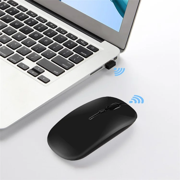 Recarregável Tranquilo 2.4G Mouse Sem Fio Camundongos Portáteis Para O Laptop Do Caderno Do PC - Preto