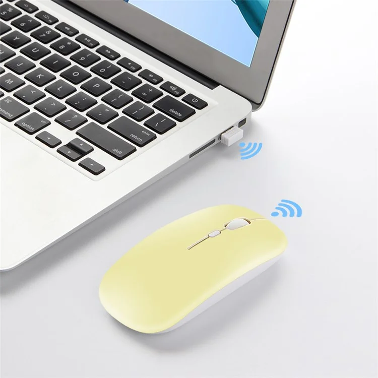Rechargeable Quiet 2.4G Wireless Mouse Portable Computer Mice for PC Notebook Laptop - Yellow