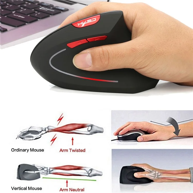HXSJ T29 Bluetooth-compatible Wireless Vertical Ergonomic Optical Mouse Adjustable DPI Laptop Mice - Black