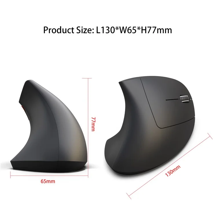 HXSJ T29 Bluetooth-compatible Wireless Vertical Ergonomic Optical Mouse Adjustable DPI Laptop Mice - Black