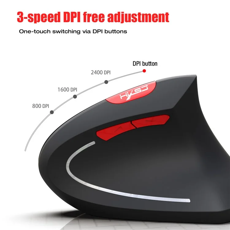 HXSJ T29 Bluetooth-compatible Wireless Vertical Ergonomic Optical Mouse Adjustable DPI Laptop Mice - Black