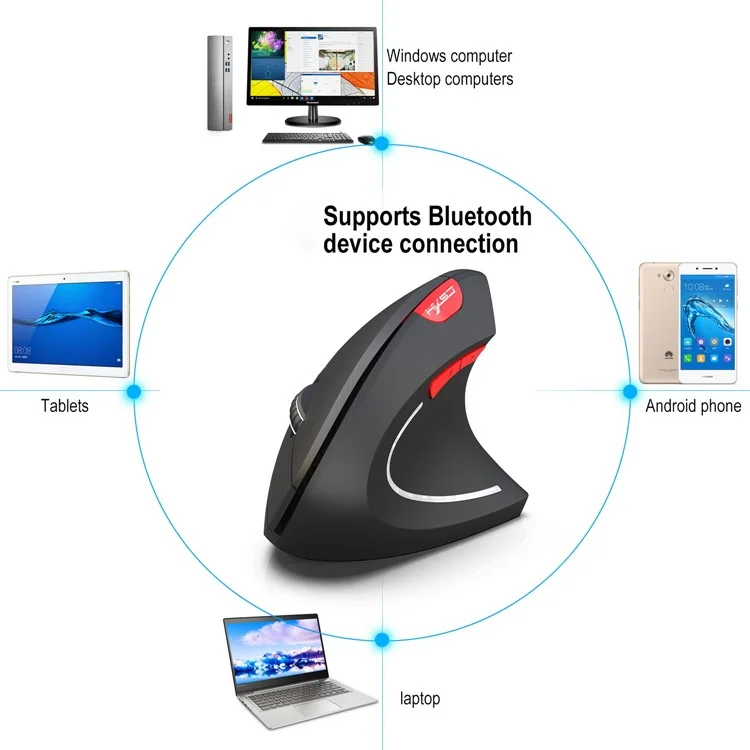 HXSJ T29 Bluetooth-compatible Wireless Vertical Ergonomic Optical Mouse Adjustable DPI Laptop Mice - Black