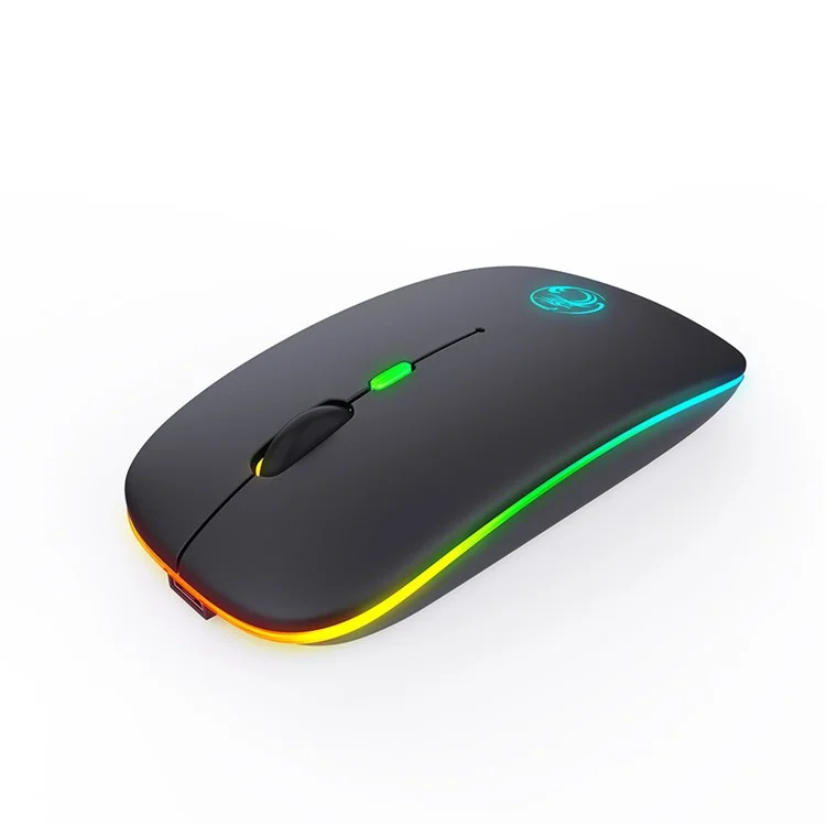 IMICE E-1300 Wireless Mouse Bluetooth+2.4GHz USB Rechargeable Silent Computer Mouse RGB Ergonomic Mice - Black