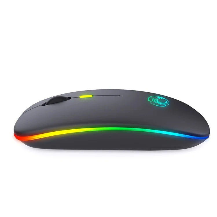 IMICE E-1300 Wireless Mouse Bluetooth+2.4GHz USB Rechargeable Silent Computer Mouse RGB Ergonomic Mice - Black