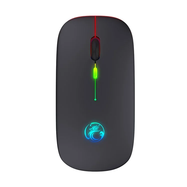 IMICE E-1300 Wireless Mouse Bluetooth+2.4GHz USB Rechargeable Silent Computer Mouse RGB Ergonomic Mice - Black