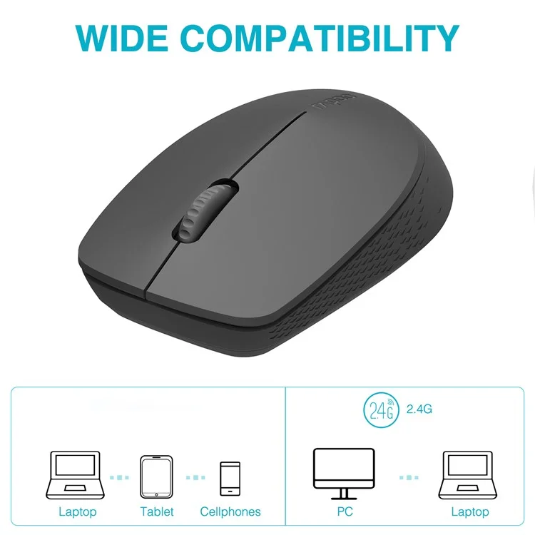 RAPOO A100G 2,4 Ghz Souris Bluetooth Sans Fil Avec 1300 Dpi Pour Ordinateur Portable PC Windows Android - le Noir