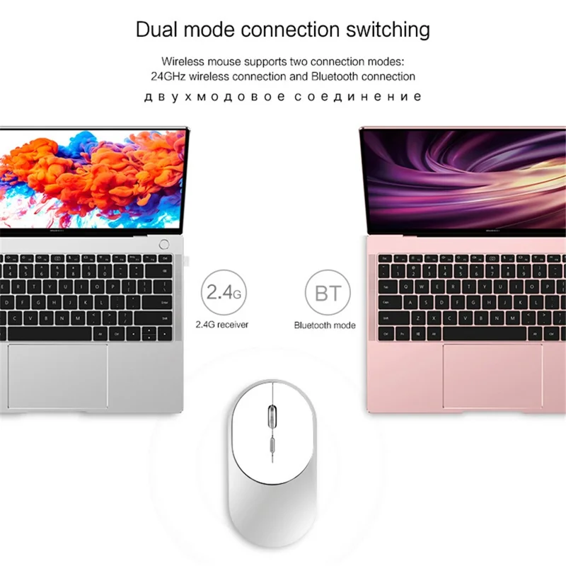 Wireless 2.4G + Bluetooth-compatible Dual Mode Mouse Portable Ergonomic Mute Mice for Laptops PC - Black