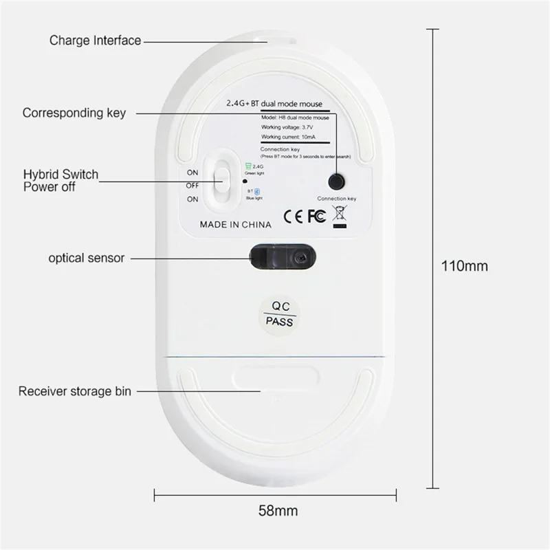 Wireless 2.4G + Bluetooth-compatible Dual Mode Mouse Portable Ergonomic Mute Mice for Laptops PC - Black