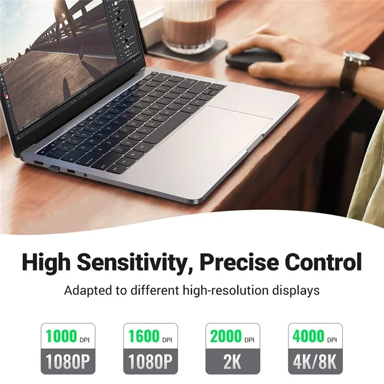Souris sans fil muette UGREEN MU001 2.4 GHz avec DPI de 4000 pour PC, ordinateur portable - Noir