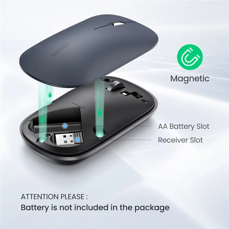 Souris sans fil muette UGREEN MU001 2.4 GHz avec DPI de 4000 pour PC, ordinateur portable - Noir