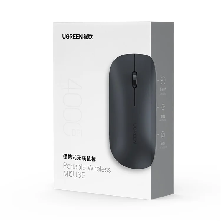 Souris sans fil muette UGREEN MU001 2.4 GHz avec DPI de 4000 pour PC, ordinateur portable - Noir