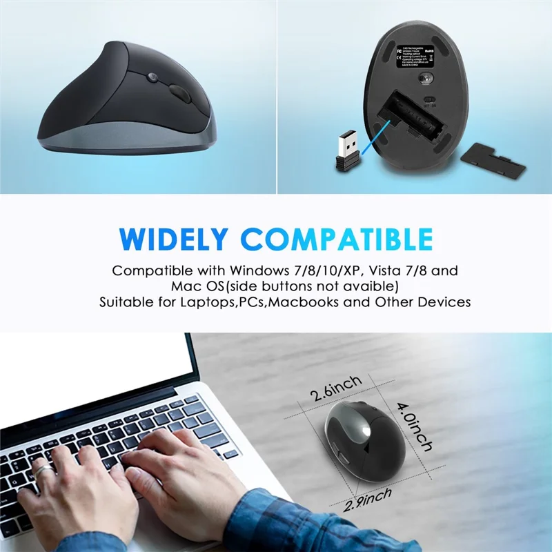 E11 2,4 g Mouse Wireless Mouse Ergonomico Verticale Con 6 Chiavi/3 DPI Regolabile (versione a Batteria a Secco) - D'argento