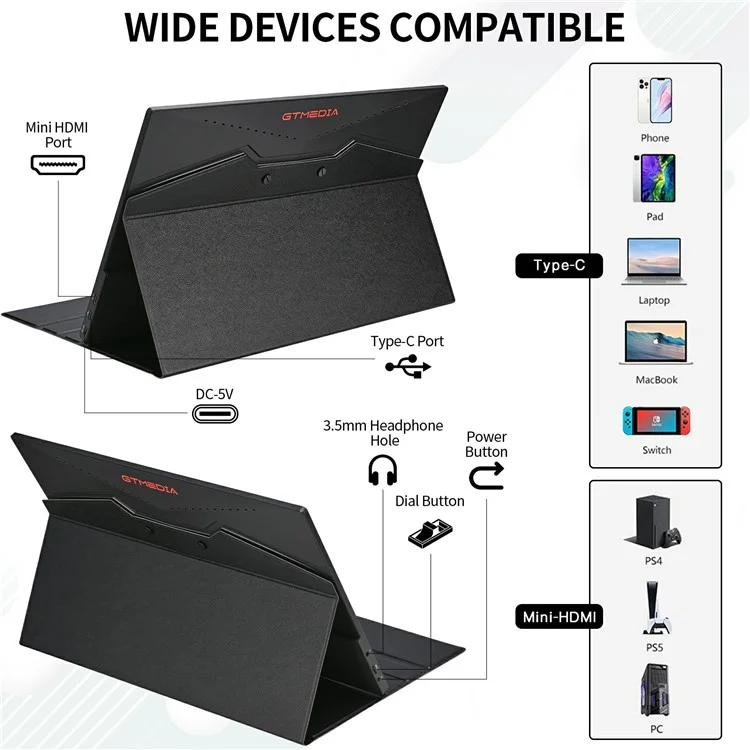 Monitor esteso per laptop da gioco GTMEDIA Mate 173 con schermo QHD IPS da 17,3 pollici - Spina USA