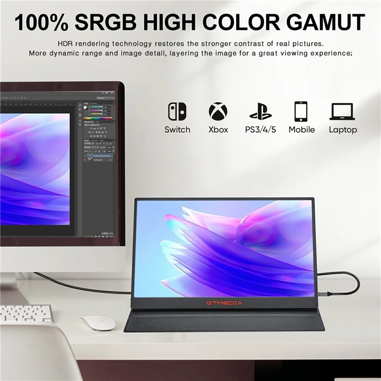 Monitor esteso per laptop da gioco GTMEDIA Mate 173 con schermo QHD IPS da 17,3 pollici - Spina USA
