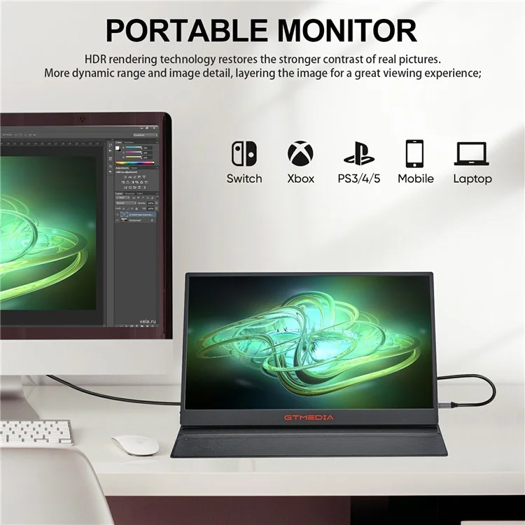 GTMEDIA Mate 173F Monitor de pantalla extendida para juegos de 17.3 pulgadas con pantalla FHD IPS 1080P - Enchufe estadounidense