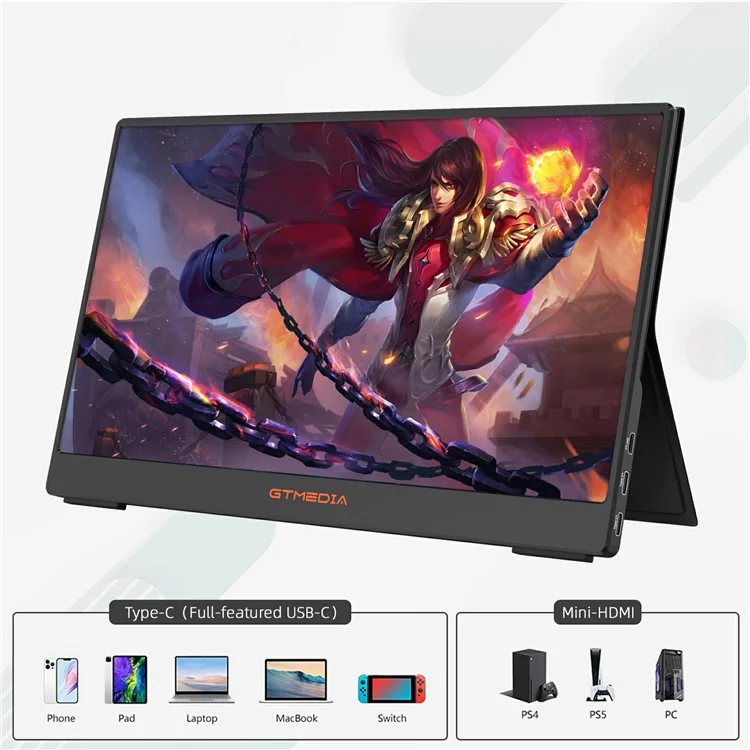 GTMEDIA Mate 140F 14-inch 1080P FHD IPS Screen Monitor for Laptop Extended Gaming Display Screen - US Plug