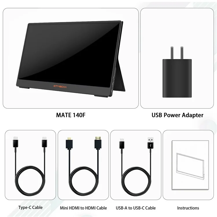 GTMEDIA Mate 140F 14-inch 1080P FHD IPS Screen Monitor for Laptop Extended Gaming Display Screen - US Plug