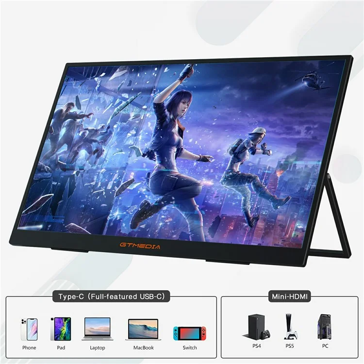 Monitor portatile GTMEDIA Mate 156F da 15,6 pollici, 1080P Full HD, schermo IPS, estensione laptop - Spina US