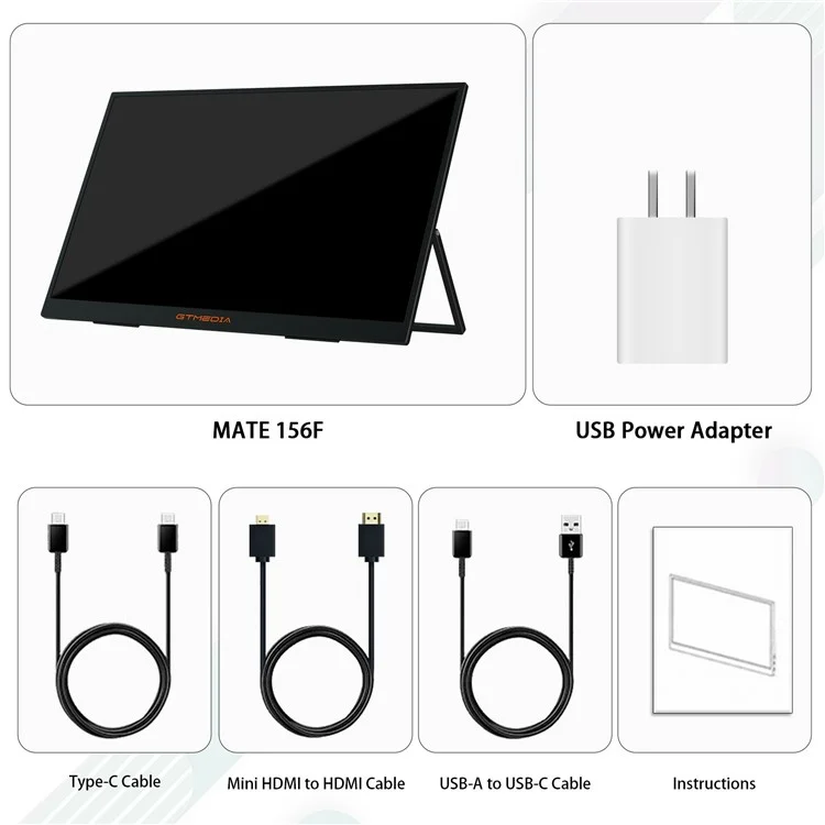 Monitor portatile GTMEDIA Mate 156F da 15,6 pollici, 1080P Full HD, schermo IPS, estensione laptop - Spina US