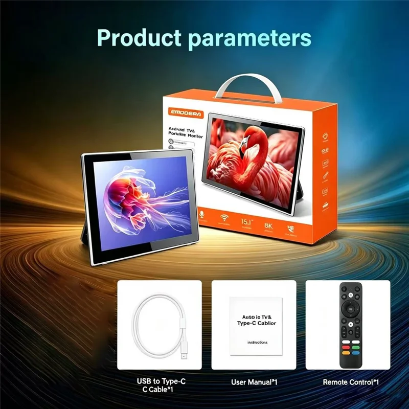 EMODERN Z2TV 15.6 inch Android 15.0 2GB+16GB Smart TV 8K Ultra HD WiFi 6 Bluetooth-compatible Touchscreen Monitor - EU Plug