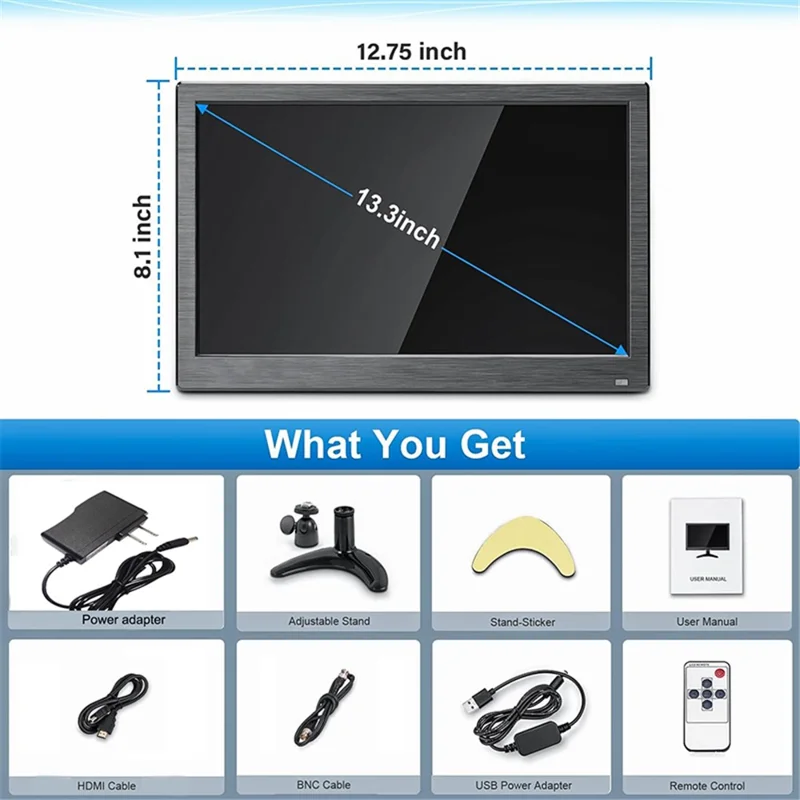 RX-103B 13.3-Inch Security Monitor 1920x1080 LED Display with Remote Control - EU Plug