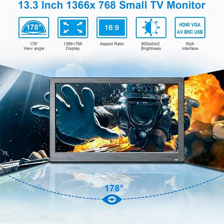 RX-103A 13.3" Full HD Monitor 1366x768 LED Display Screen with Remote Control - US Plug