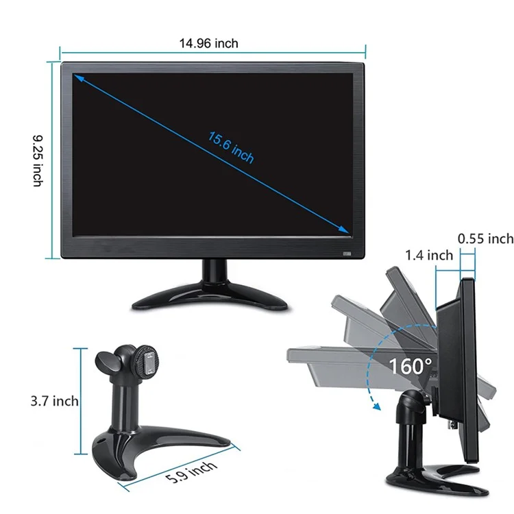 RX-105B 15.6-inch 1920*1080 Security Monitor LED Display with Remote Control - AU Plug