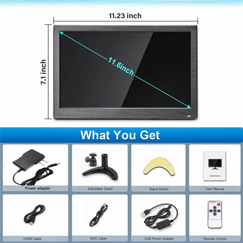 RX-102B 11.6-inch 1920*1080 Security Monitor HD Display with Remote Control - EU Plug